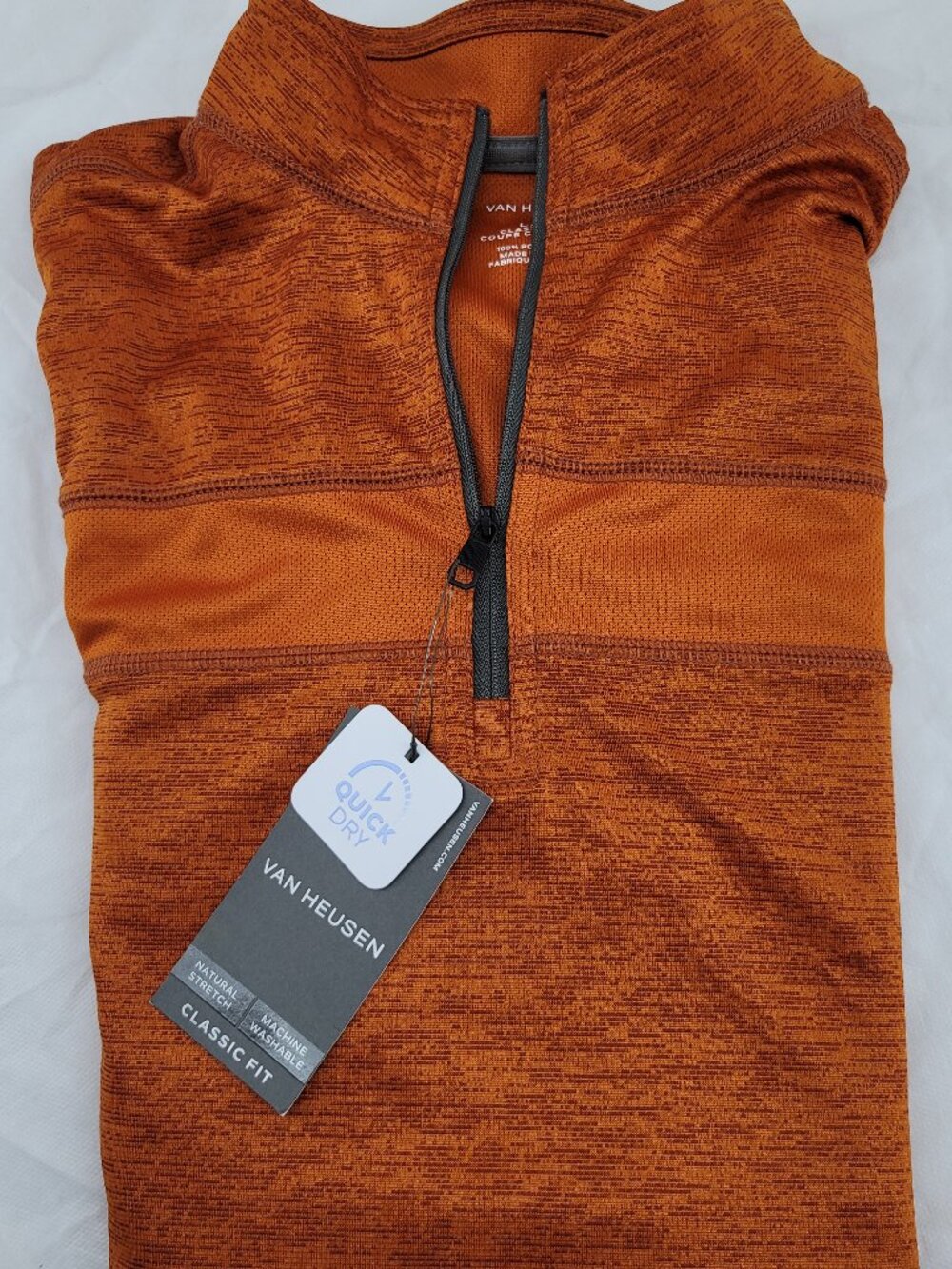Van Heusen Mock Neck 1/4 Zip Sweatshirt Men's L Orange Gray Heather quick Dry